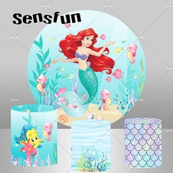 Little Mermaid Ariel Princess Girls Birthday Party Round  Backdrop Cover Under The Sea Circle Background Plinth Covers