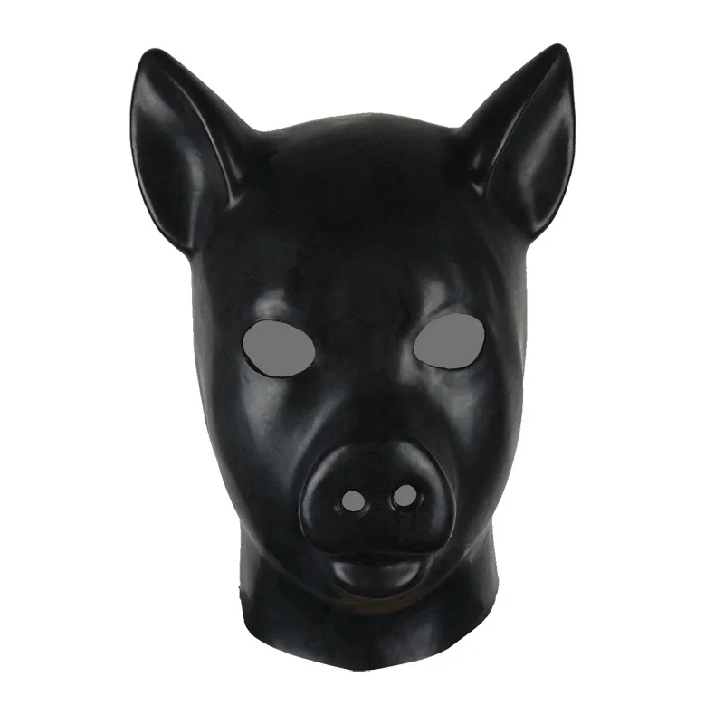 3D Mold Pig Latex Hood Rubber Fetish Animal Mask with Back Zip Full Head Men Women Halloween Cosplay Costumes Head Around 58cm