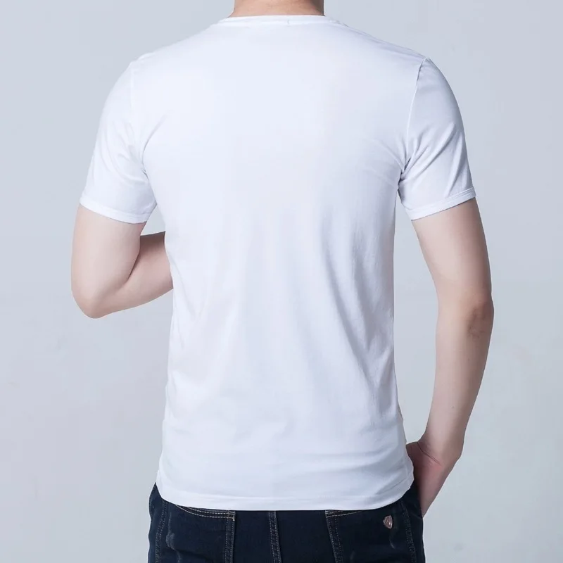 Men's Summer T-shirt Trendy Bottom Short Sleeved Casual Daily White V-neck Pure Cotton Short Sleeved T-shirt