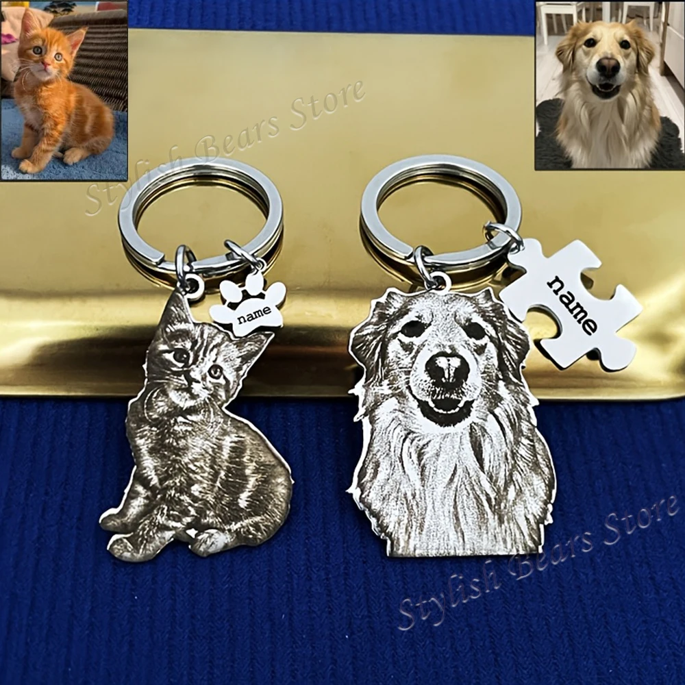 Custom Picture Keyring Pet Name Portrait Keychain Personalized Dog Photo Keychain Pet Memorial Gift For Pet Lover Christmas Gift view 2