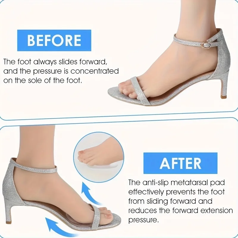 2 pares de almohadillas de gel acolchadas para el pie delantero, almohadillas para el pie frontal reutilizables para tacones altos para aliviar la presión del pie y almohadilla antideslizante