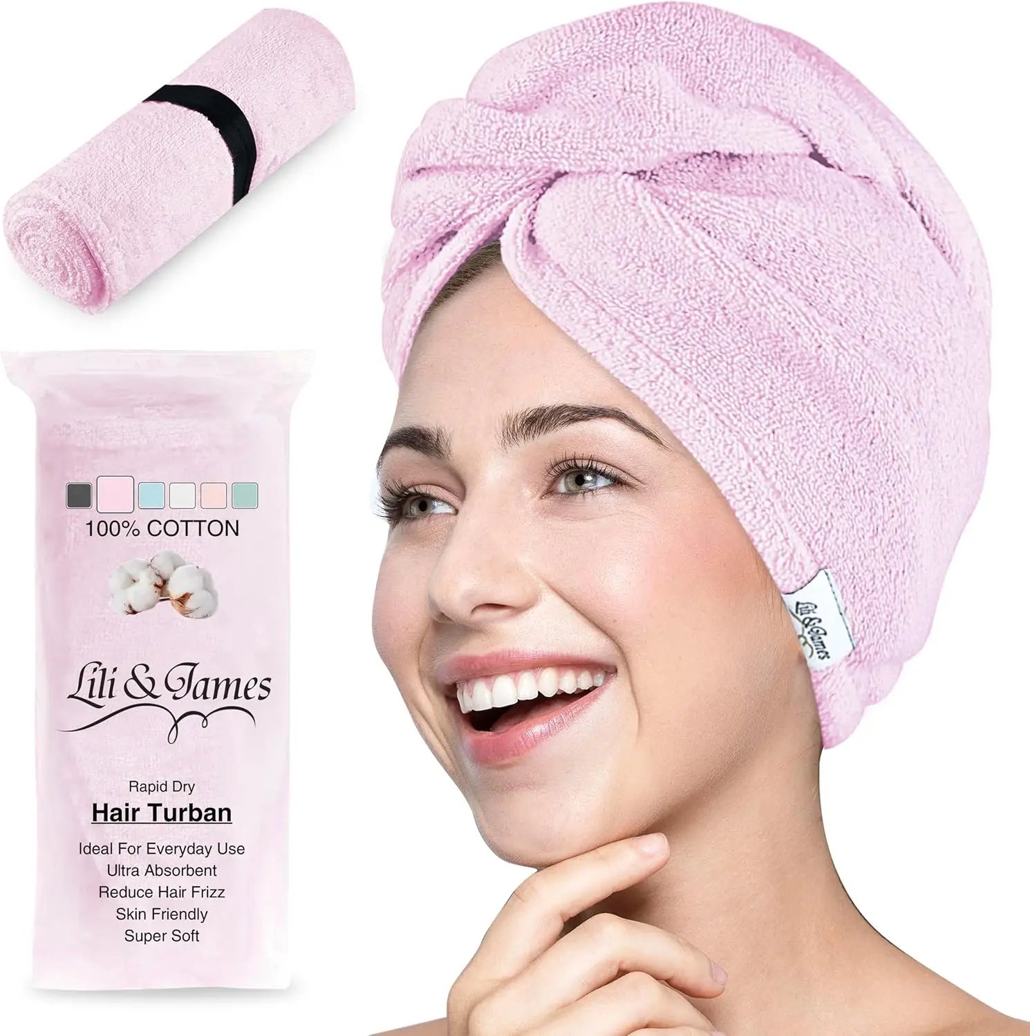 

100% Cotton Hair Towel Wrap – 420 GSM Quick Dry, Anti Frizz, Double Button Loop for Women & Kids (Lilac)