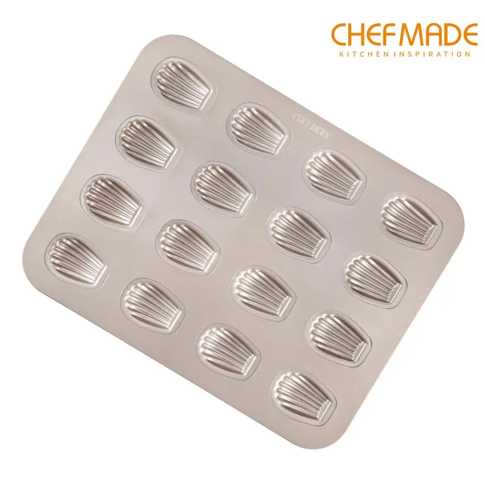 CHEFMADE Baking Pan Bakeware Cake Tools Madeleine Cake Mold 16-Cavity Non-Stick Tiny Oval Madeline Pan Approved Cake Pan