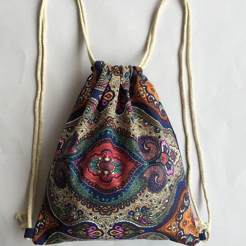 

National Boho Beach Women Canvas Drawstring Backpack Vintage Students School Bag