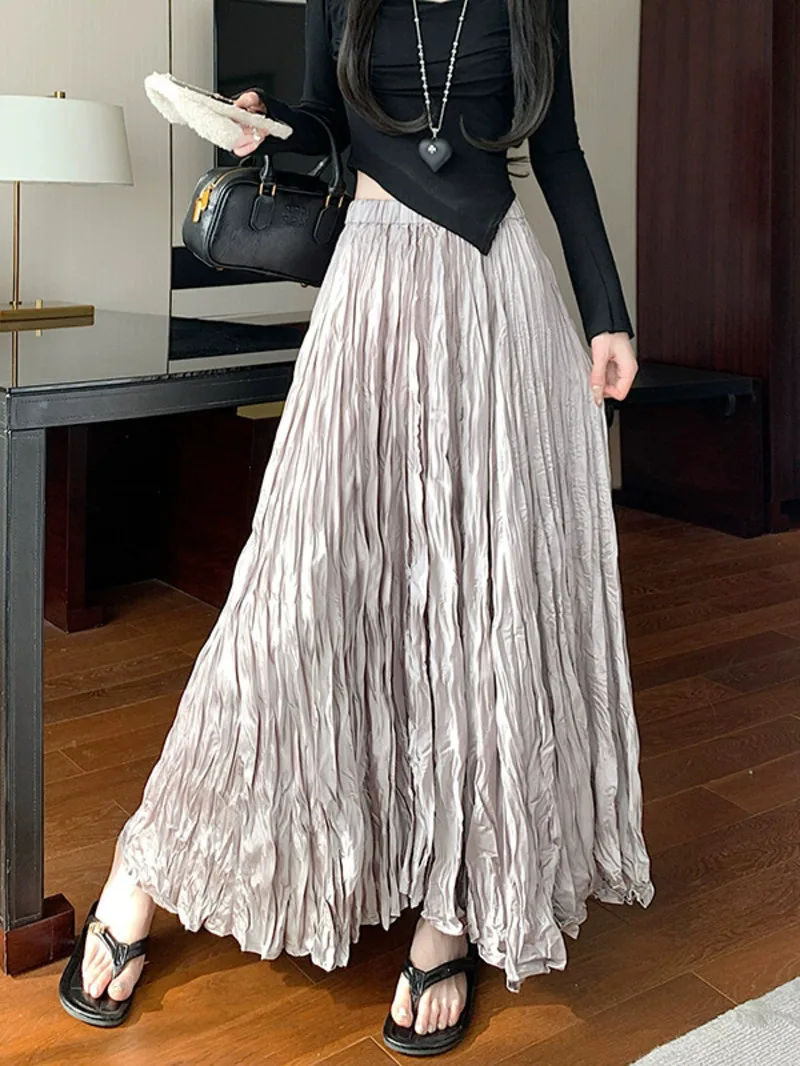 

Light Luxury Irregular Slimming Pleated A-line Skirt For Women High Waist Solid Color Loose Fashion Skirts Casual Spring New MS5