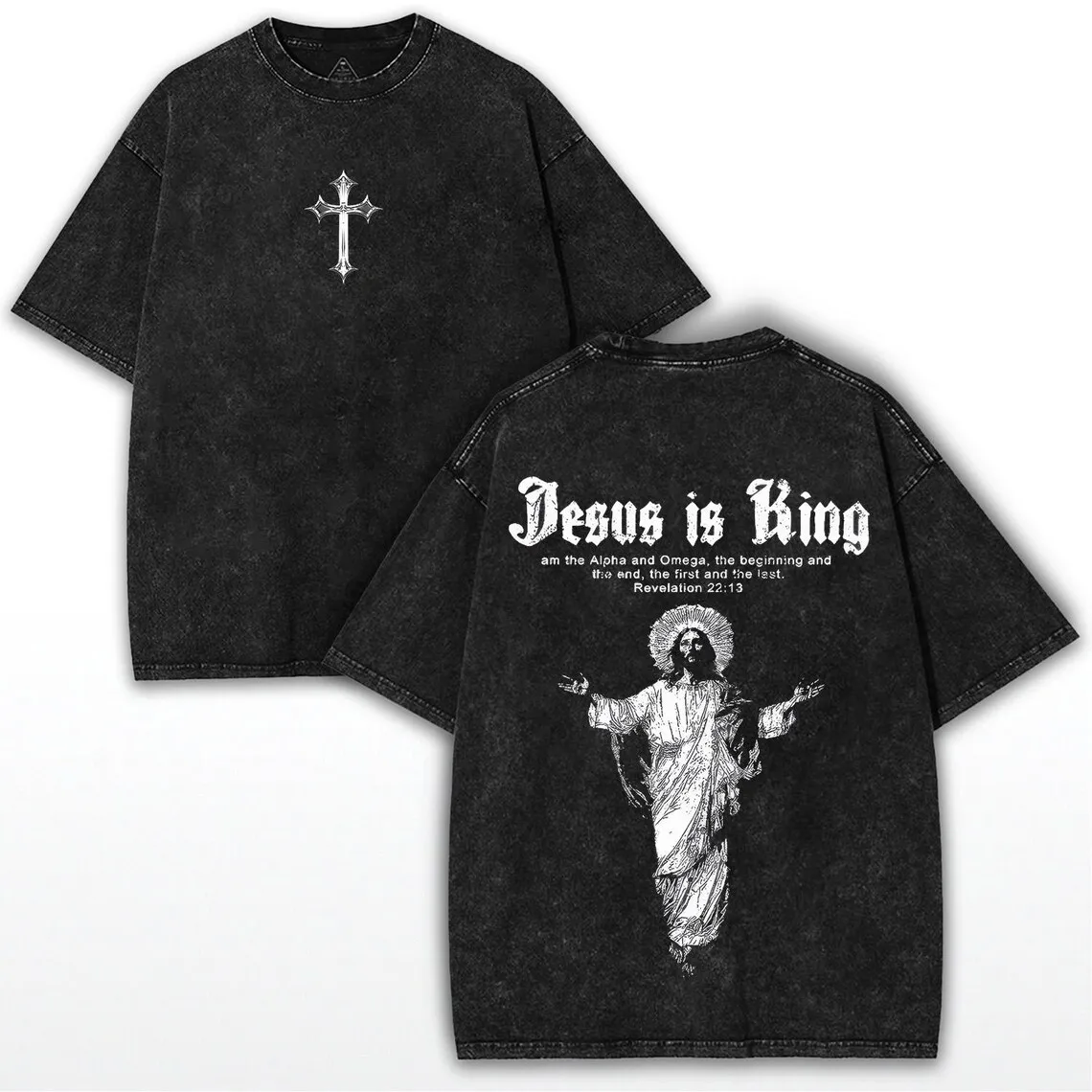 Jesus Is King T-Shirt Christian Cross Print Vintage Men Women Washed Cotton Retro Religious Graphic Tee Streetwear Unisex Top