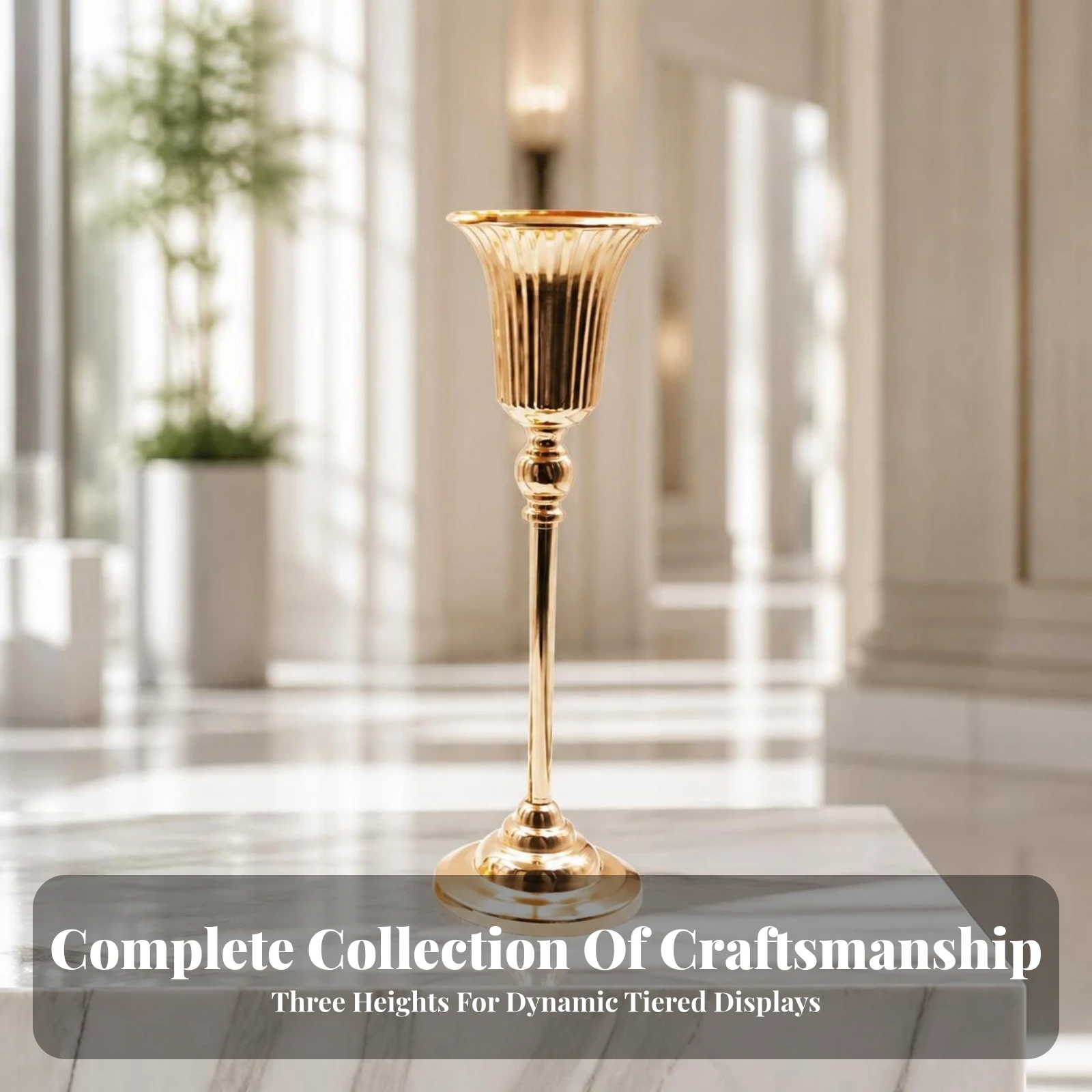 Vessel with Ribbed Cup Classic Floral Urn Flower Pedestal Versatile Vase Simple for Wedding Planners, Weddings, Receptions