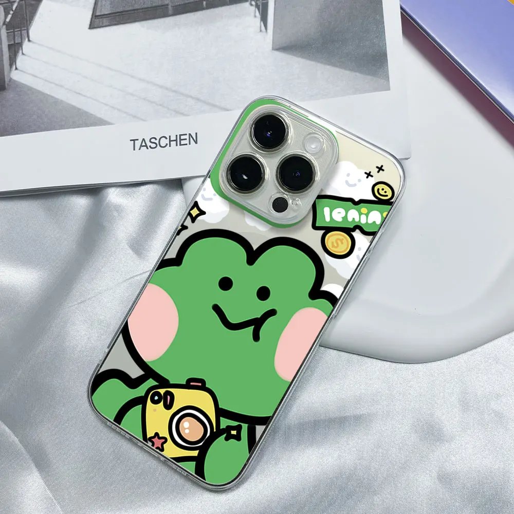 Coque de téléphone magnétique sans fil pour iPhone, coque transparente, dessin animé mignon, grenouille, Magsafe, 12, 11, 13, 14, 15, 16, Max, Pro Plus