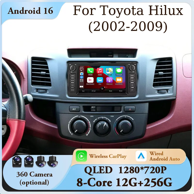 7 inch Android 16 CarPlay Android Auto Bluetooth WiFi DSP for Toyota Hilux 2002-2009 GPS Navi Car Radio HD QLED IPS Touch Screen