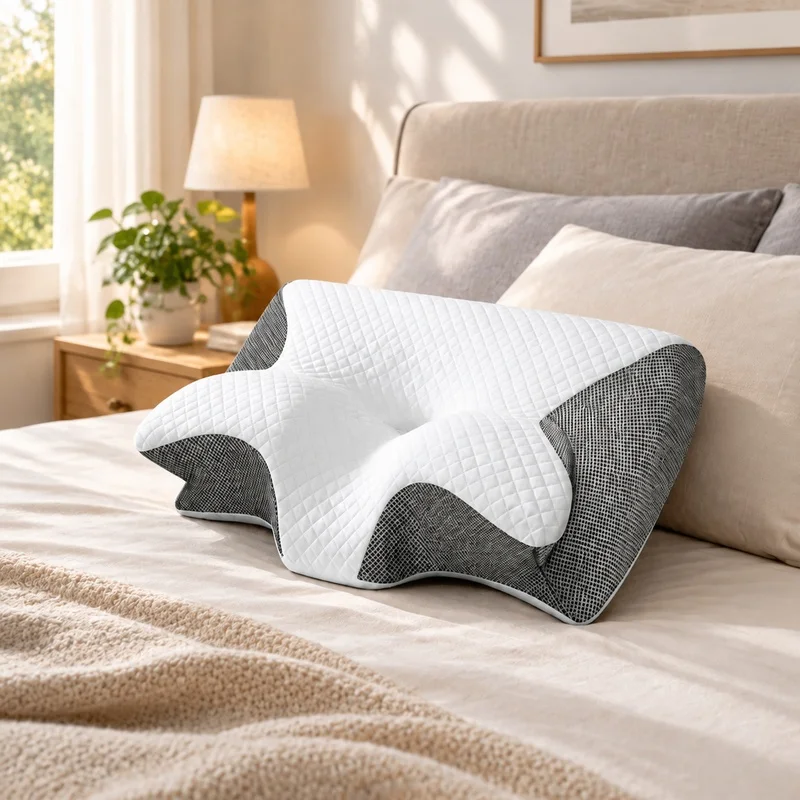Breathable Orthopedic Memory Foam Neck Pillow with Ergonomic Contour for Pain Relief and Comfortable Sleep