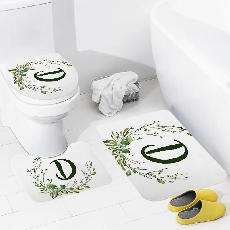 3pcs Letters and wreaths home bathroom floor mats Bath mat modern bathroom accessories rug Toilet mat Bathtub anti-slip carpet