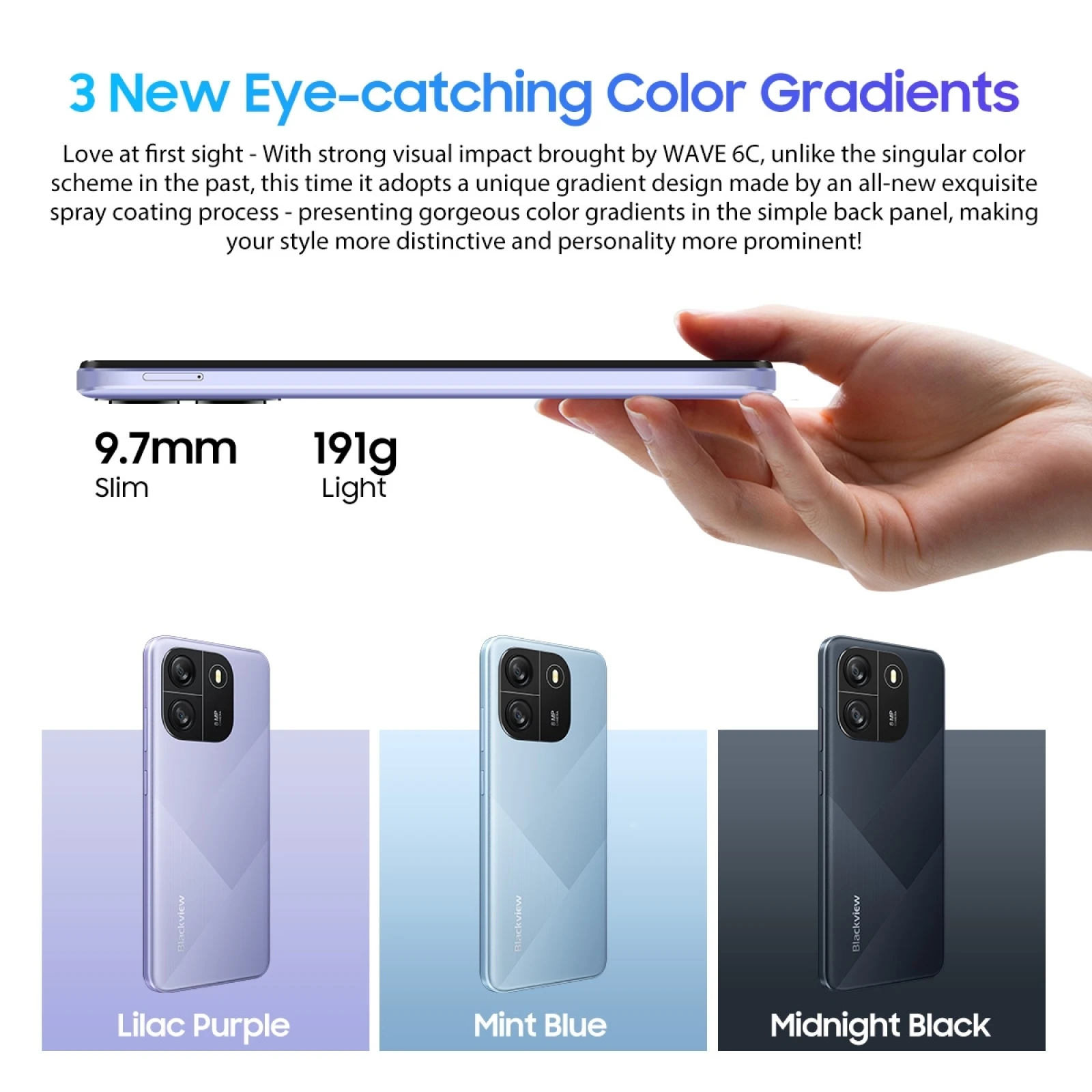 Blackview Wave 6C Smartphone 6.5\'\' HD Display Unisoc Octa Core 5100mAh Battery 2GB 32GB 8MP Camera 4G Android 13 Cell Phone