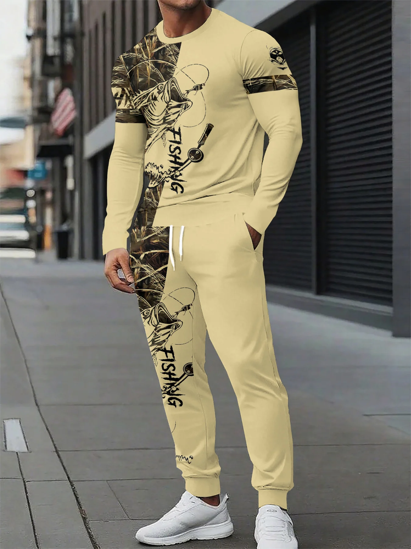 

Autumn and Winter Men Long Sleeved Sets Fishing Print Men Clothing Tracksuit Set Quick Drying Comfortable Male Jogging 2Pcs Sets