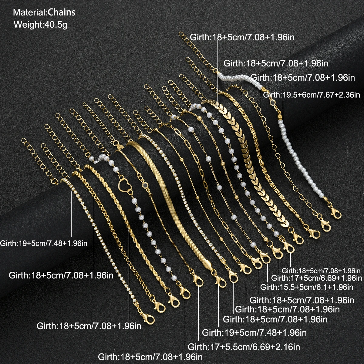 16 قطعة الحد الأدنى القلب اللؤلؤ حجر الراين ثعبان سلسلة سوار مجموعة للنساء أنيقة الذهب اللون تواريخ عطلة ارتداء اليومي مجوهرات