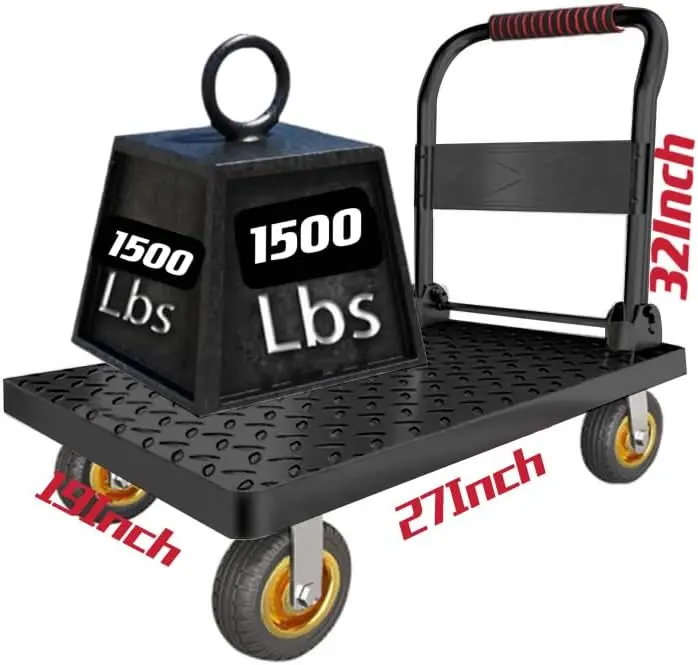 Heavy Duty Platform Truck Flat Cart Hand Trucks,1500 to 2000Lbs Steel Push Cart Dolly with Brake Design, 36 x 24in or 27x19in