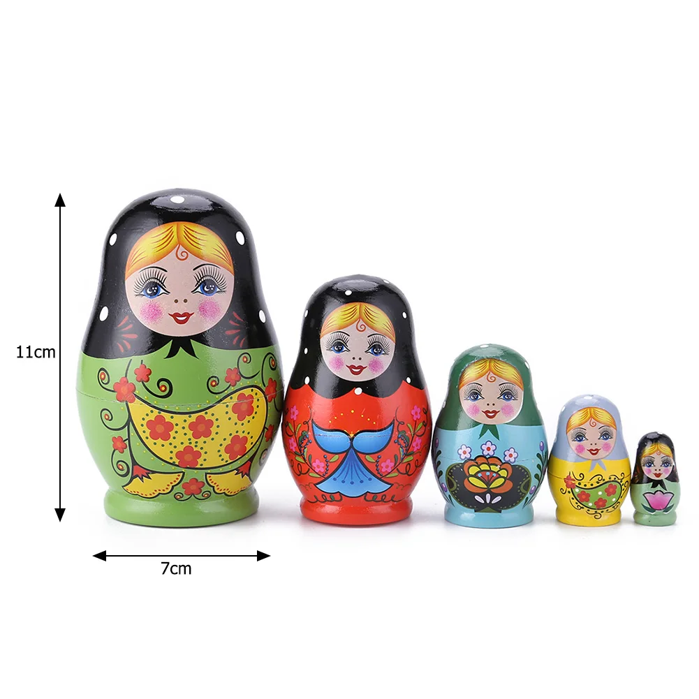 5 Floors Wooden Matryoshka Doll Safe Smooth Strawberry Flower Girl Matryoshka Doll Ornament Handmade Painted for Children Gifts