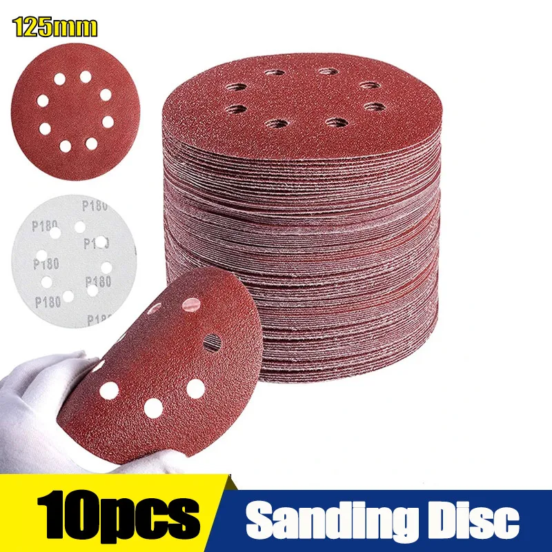 10PCS 5 Inch 8 Hole Sanding Discs Hook and Loop Adhesive Sandpaper 125MM for Random Orbital Sander 40-3000 Grits Abrasive Sheets