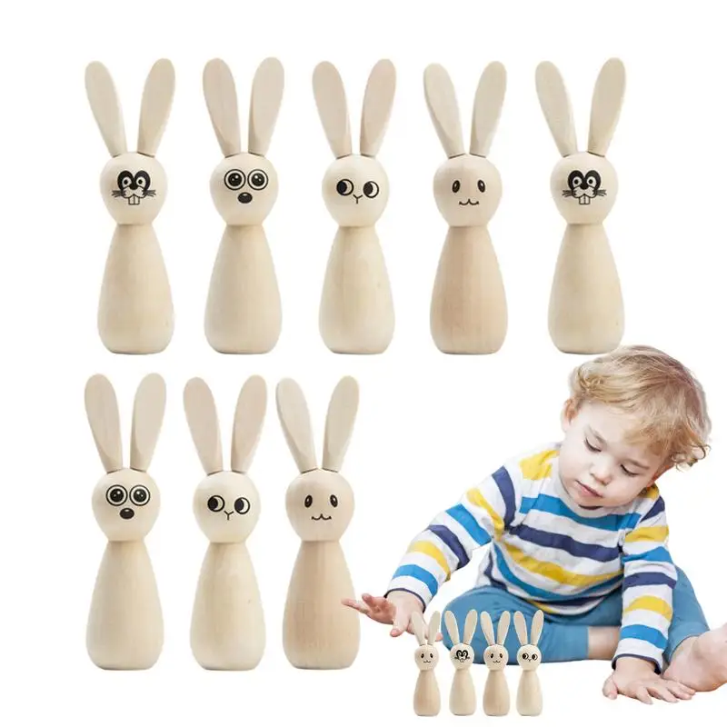 Unfinished Wooden Bunny Peg Dolls Set Of 8 Unfinished Peg Dolls Easter Rabbit Statue Bunny Figurines Blank To Paint For Art