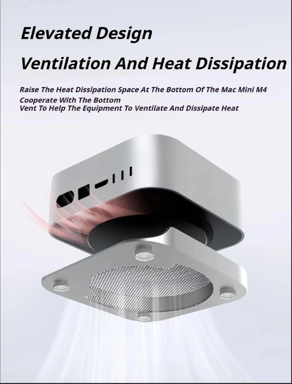 Aluminum alloy Desktop Stand for Mac Mini M4/M4 Pro 2024 Thermal Dust Suppression Bracket Desktop Cooling Stand with Dust Mesh