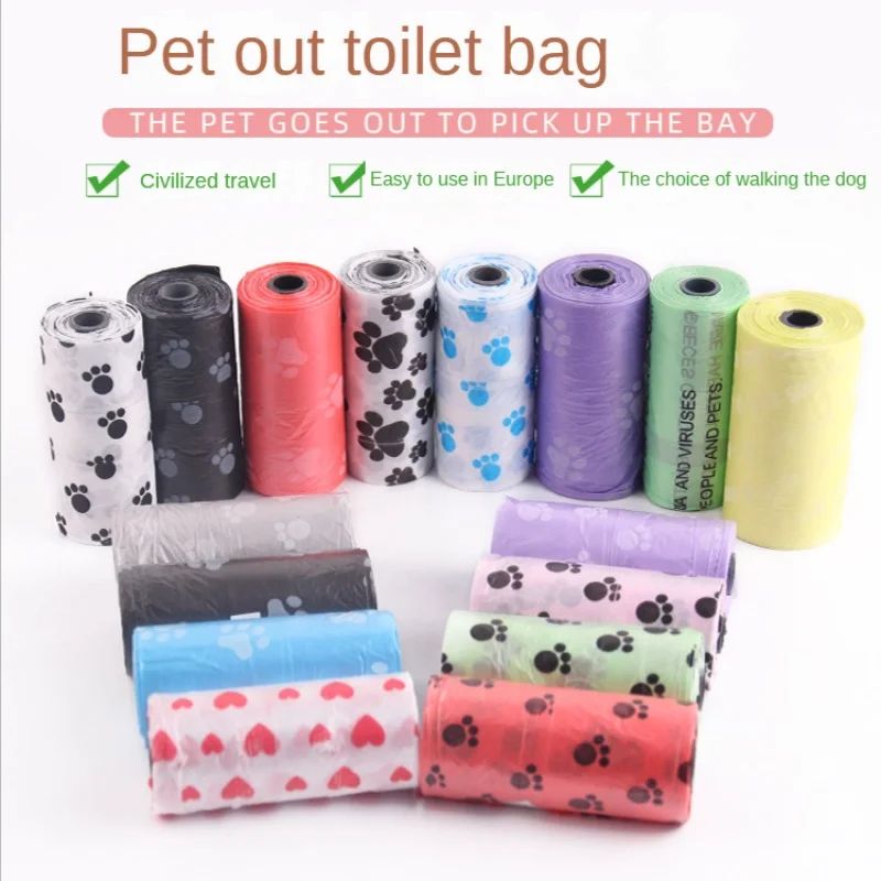 Basics Unscented Standard PE Dog Poop Bags,11 x 8 Inches,Random 20Rolls (300 Bags),Cute Pet Footprints Bag,Out to walk the dog