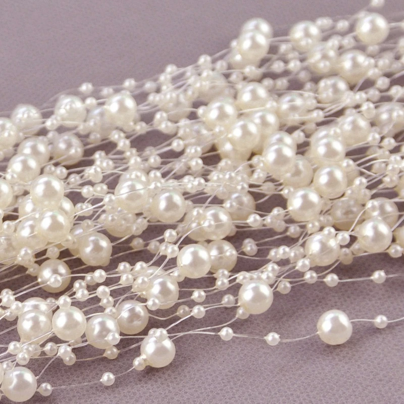 30m Imitation Ivory Pearl Bead Chain White Cord Thread Trim DIY Bouquet Jewelry For Wedding Party Decoration Craft Accessories