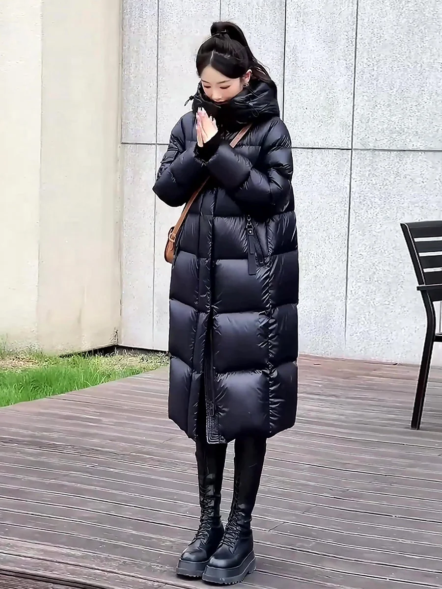 Zimowy Nowy Model Damski Długi Biały Płaszcz z Puchu Ultra Odporny na Zimno Casualowy Zapinany na Zamek z Modnym Designem Ci Leisure