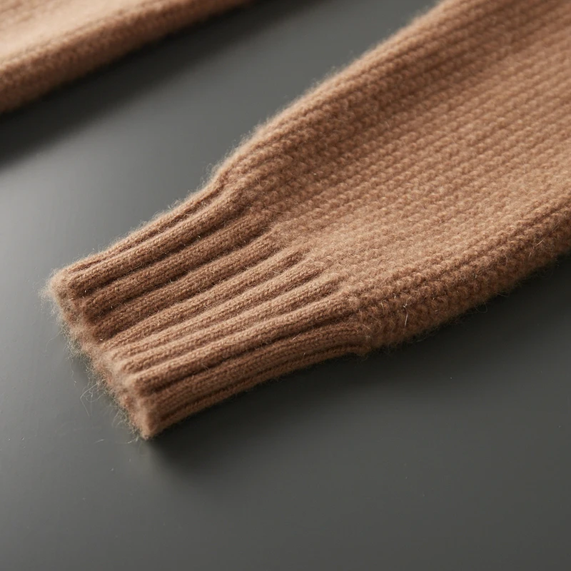 CHICUU Men's Thick Zipper Cardigan 100% Cashmere Sweater Autumn Winter Mock Neck Long Sleeve Cashmere Knit Coat Soft Warm Cloth