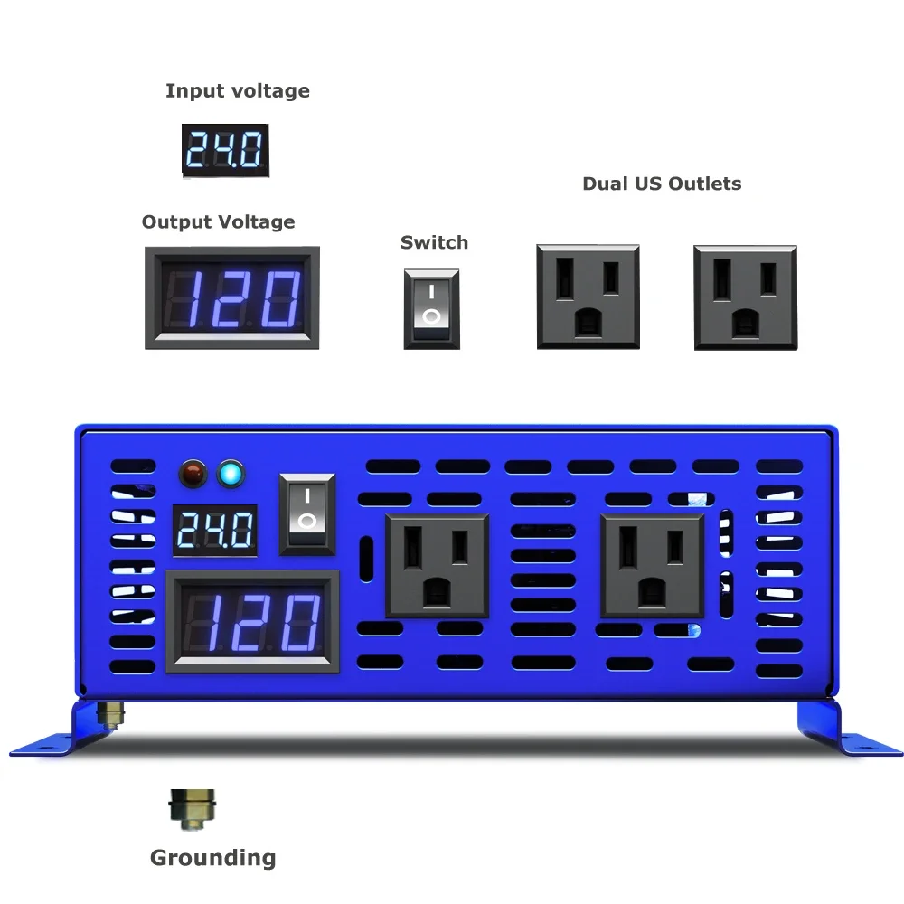 

20251000W Off Grid Pure Sine Wave Inverter 24V to 220V Solar Power inverter Battery 12V 48V DC to 120V 230V AC With Remote Contr