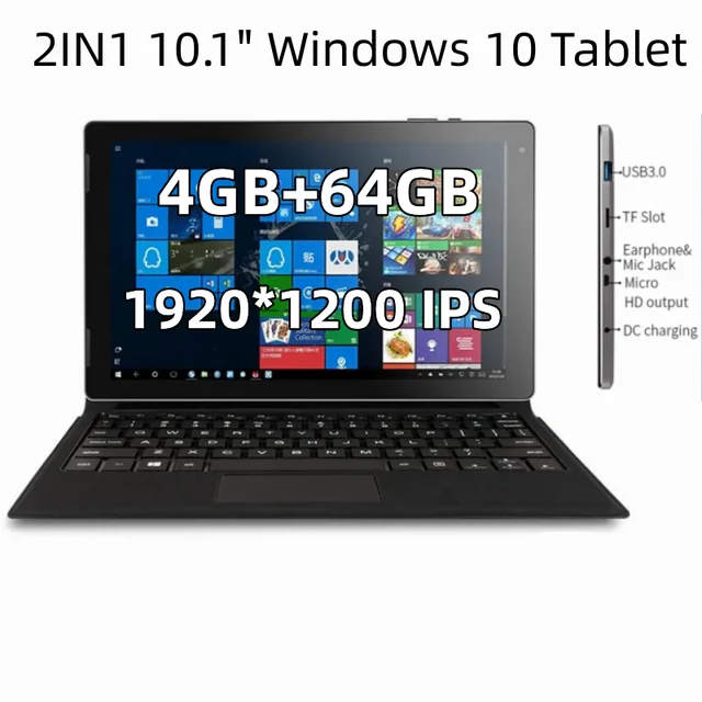 キーボード付きWindows10タブレット,4GB DDR3 RAM, 64GB ROM, 10.1インチ,Windows  10,クアッドコア,HDMIポート,IPS画面,64ビット,z8350,CPU, 1920x1200 USB 3.0 - AliExpress