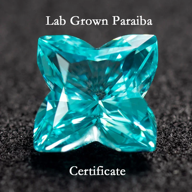 

Lab Grown Paraiba Four Corner Plum Blossom VVS1 Gemstone Charms Beads for Diy Jewelry Making Material Selectable AGL Certificate