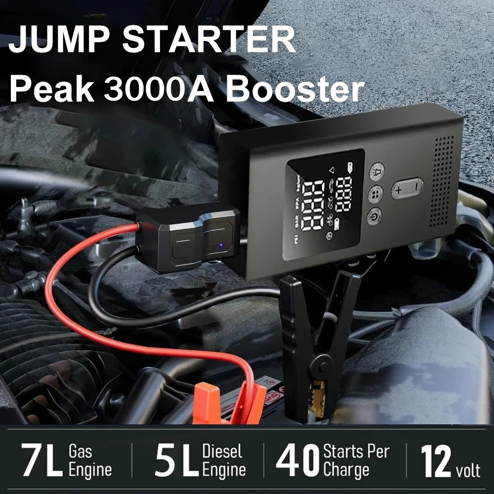 Portable Jump Starter with Air Pump, 3000A Car Jump Starter Boost 150PSI Auto Air Compressor Tire Inflator , LED Light - Image 2