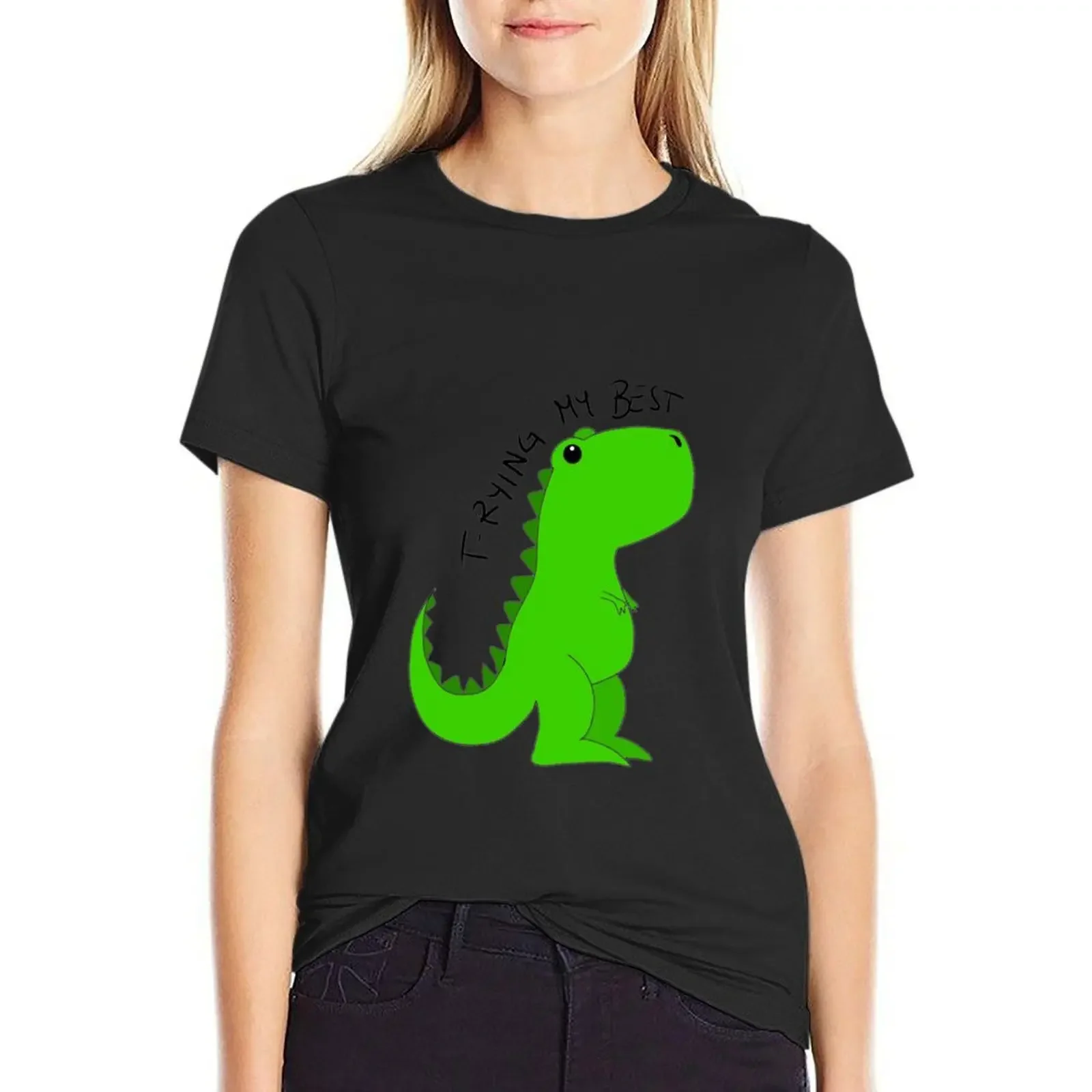 

Футболка Trying My Best T-rex, топы больших размеров, женская одежда, женская одежда, милые футболки для женщин