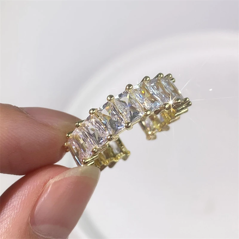 Hot Sale Luxury Rectangle Cubic Zirconia Open Rings for Women Fashion Gold Color Adjustable Ring