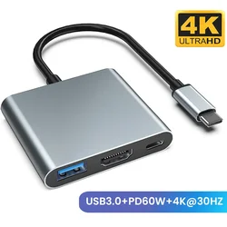 3-in-1 USB C Hub with 60W Type C Power Delivery 4K HDMI Square Portable Adapter Multiple Port Hub for MacBook Air/Pro ChromeBook