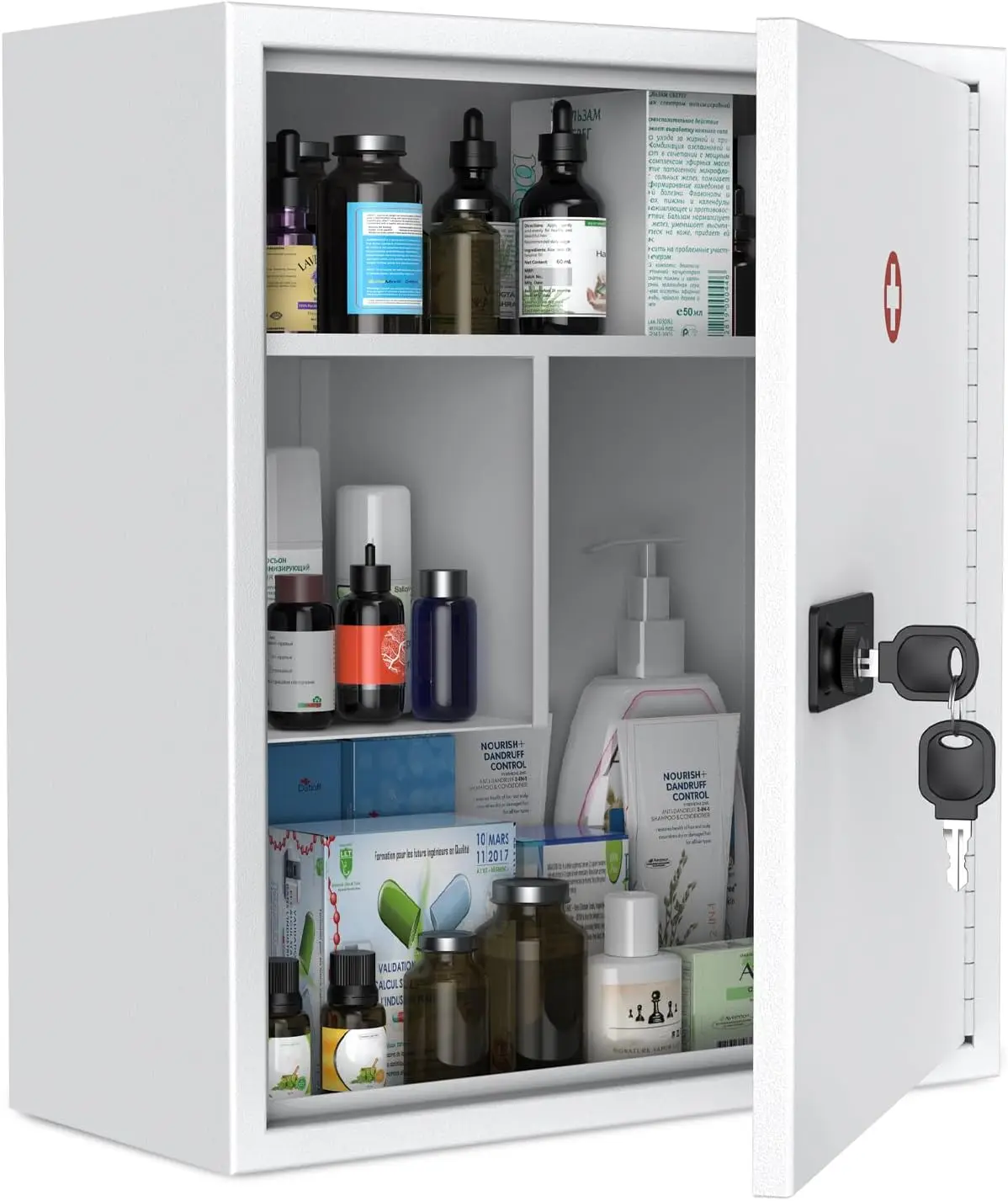 

Wall Mount Medicine Cabinet with Code & Key Lock, Large Capacity Secure Steel Storage for Home Office