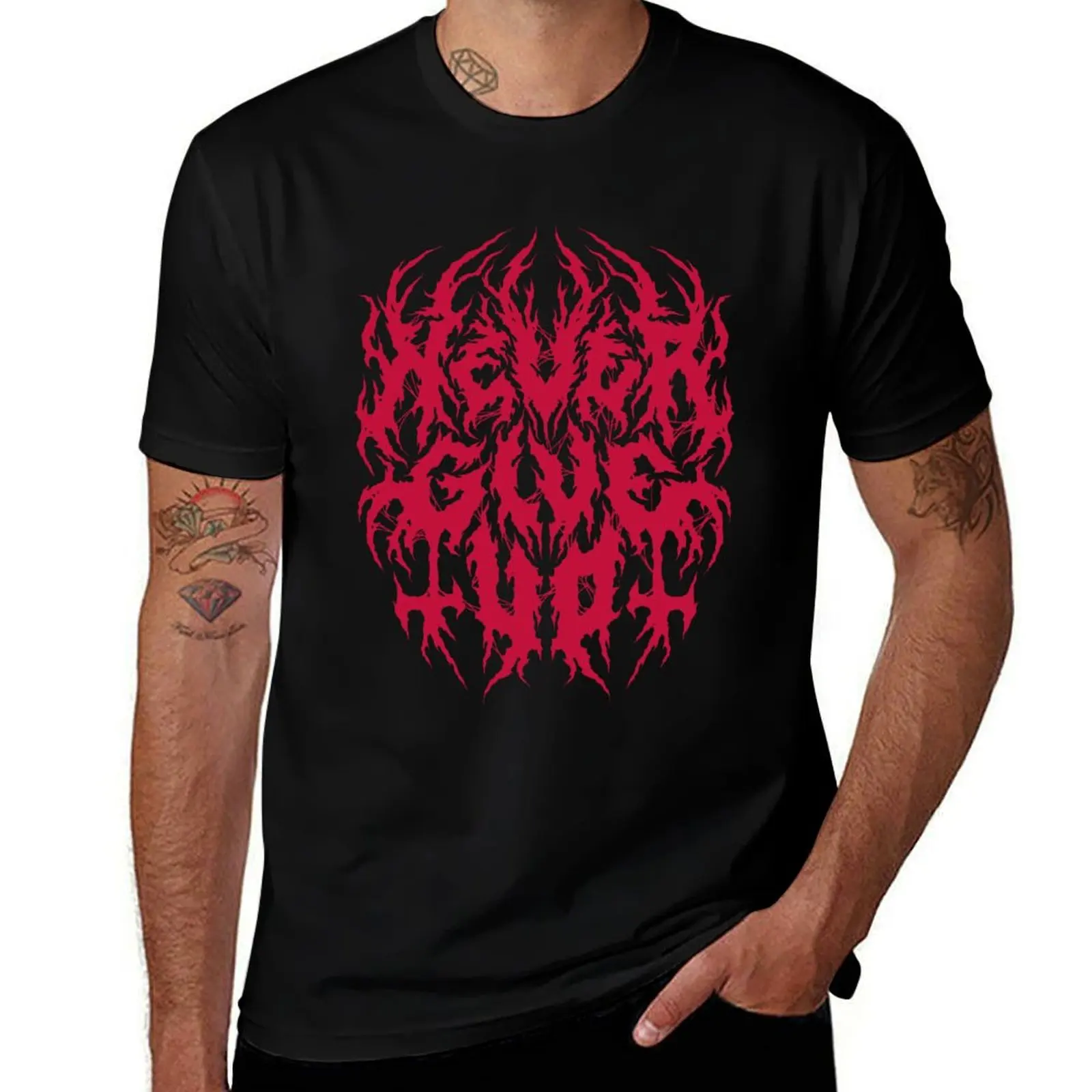 Never Give Up - Grunge Aesthetic - 90s Black Metal T-Shirt Big and Tall Loose Fit T-Shirt