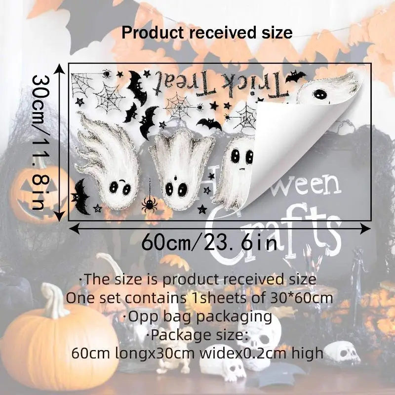 Halloween Window Clings Cute Ghost Bat Spider Patterns Dual Side Same Color For Home Shop Halloween Party Decor view 6