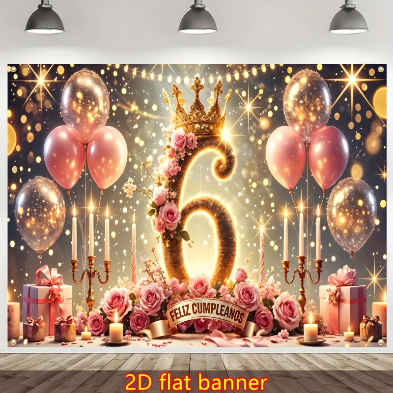 1 pancarta plana 2D España 6. ° cumpleaños feliz, fotografía fiesta al aire libre, otoño, regalo, No requiere poder - zs