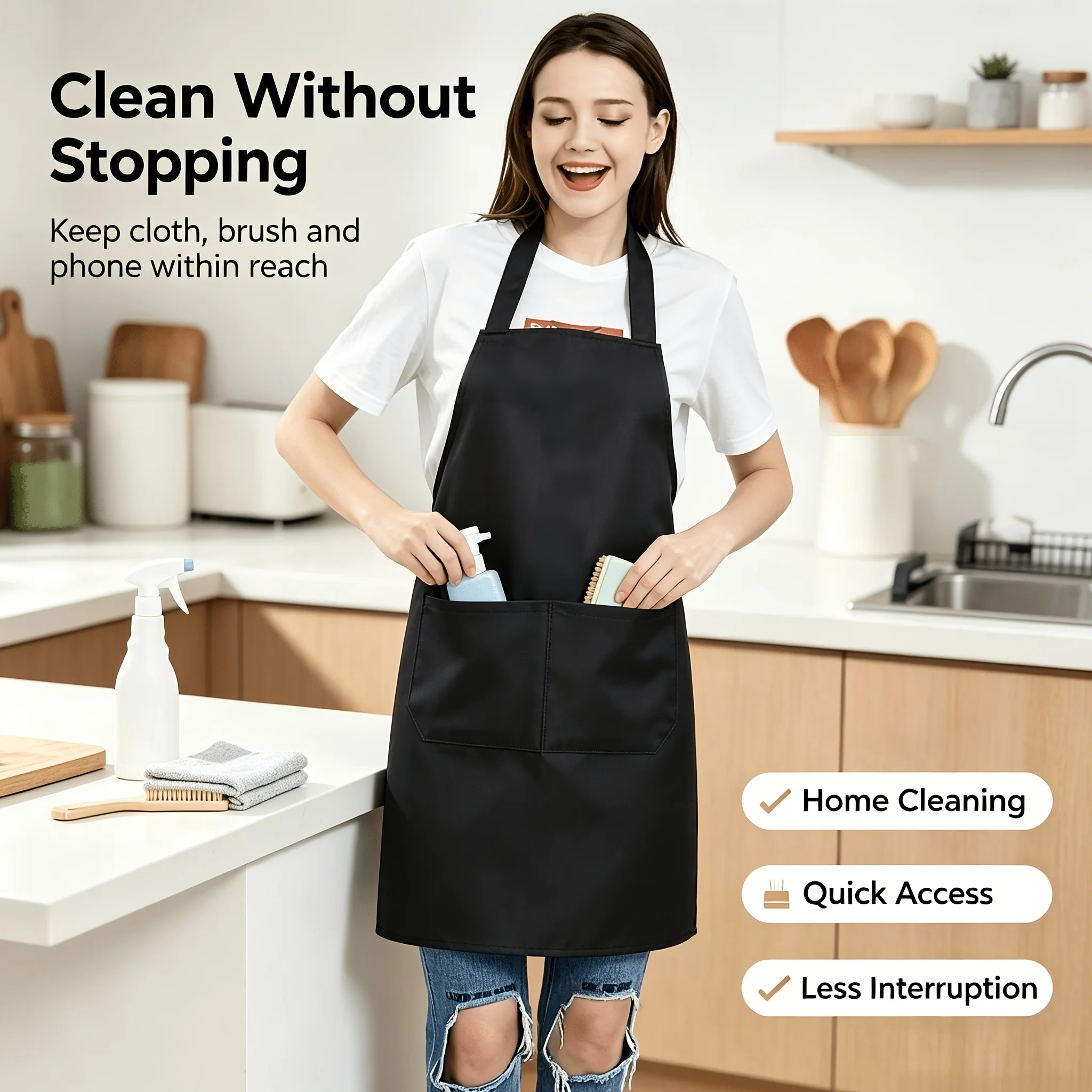 2pcs adjustable polyester aprons with dual pockets, neutral tone, washable for cooking, BBQ and Christmas crafts