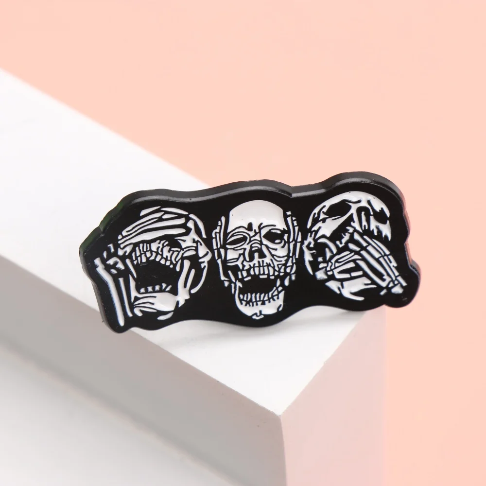 دبوس المينا الثلاثي من Punk Skull - شارة طية صدر السترة على طراز الرسوم المتحركة لملابس الظهر هدية إكسسوارات ذاتية الصنع