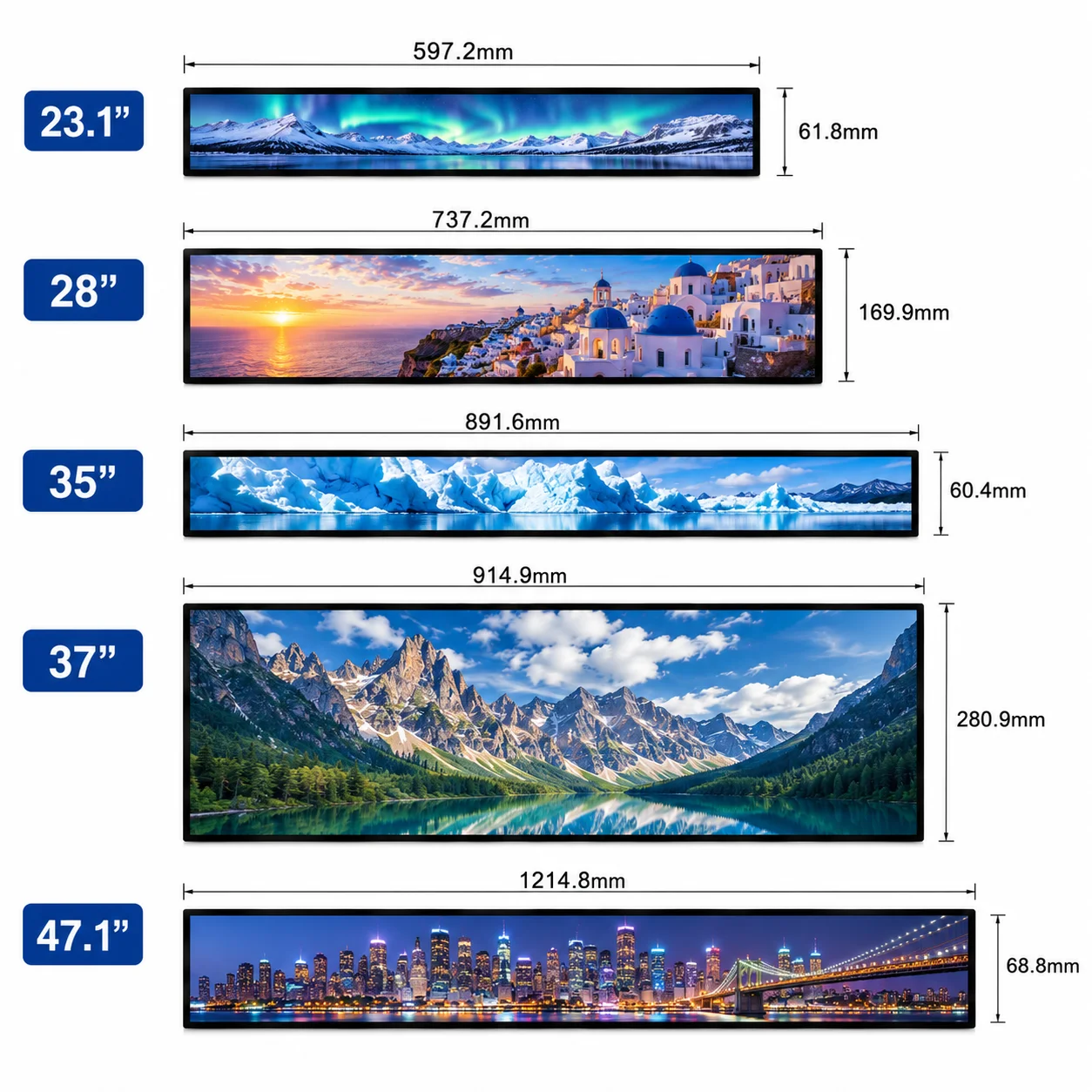Customizable Wide Touch Screen Mini-LCD Backlit IPS LCD Display Stretch Bar Retail Shelf Monitor Strip Digital Signage Edge