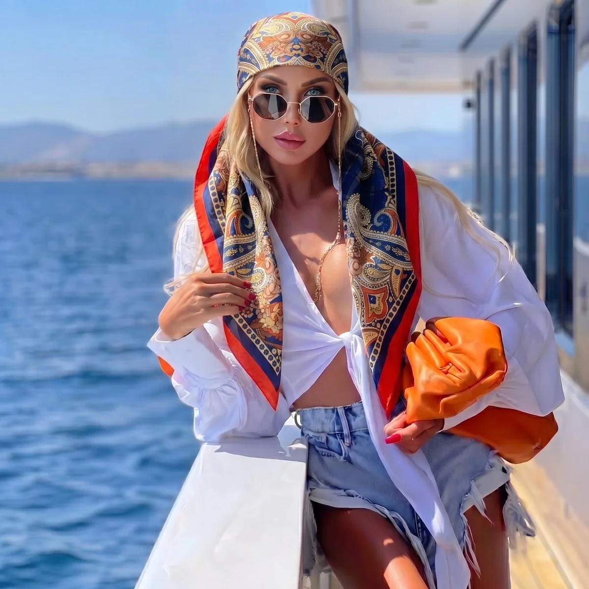 90cm New Silk Shawl Square Scarf For Women Print Headband Foulard Satin Hijab Hair Bands Neckerchief Female Head Wraps Bandana - view 2