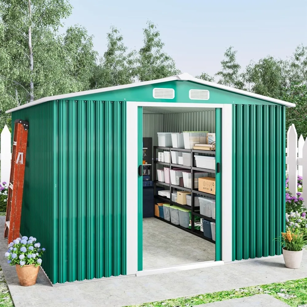 

8 x 8 FT Outdoor Storage Shed, Metal Large Shed Garden Storage Sheds with Air Vent, Sheds & Outdoor Storage