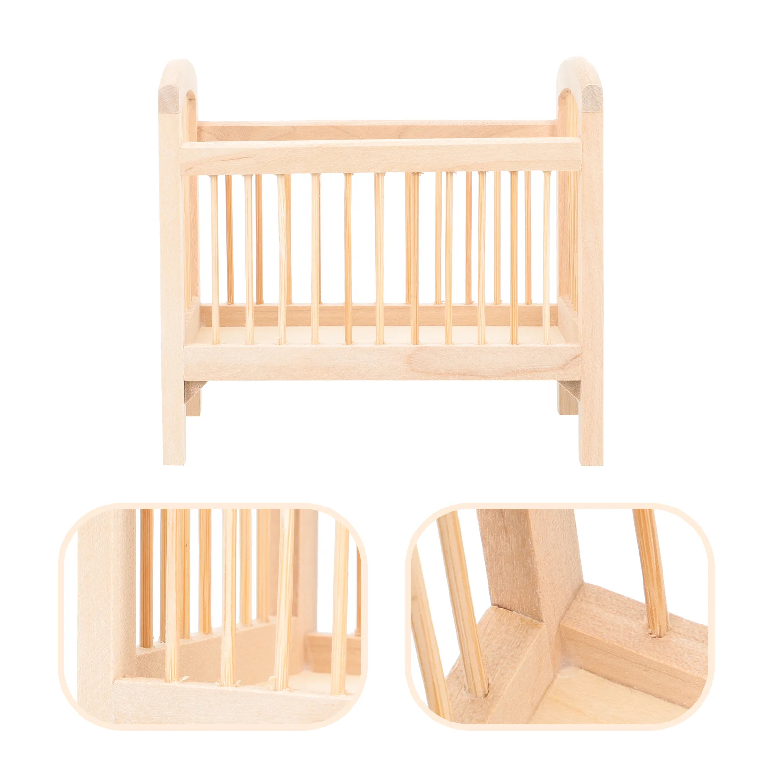 Mini Furniture Dollhouse Crib Model Baby Cradle Wooden Bed Miniature Bedroom Accessory Small