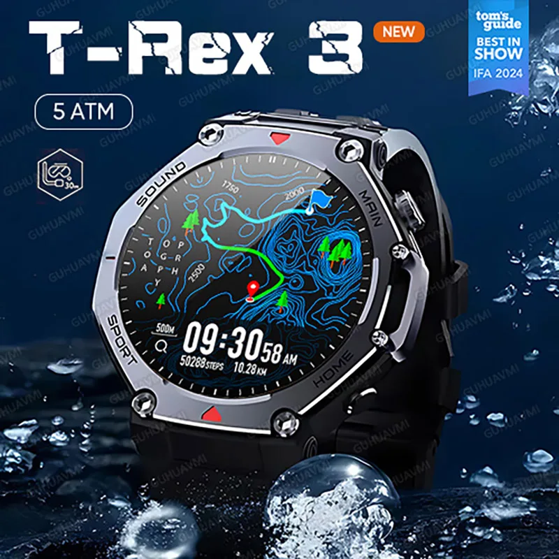

New T-Rex 3 Military Dual Band GPS Smart Watch Built-in GNSS 48mm AMOLED 50M Freediving 20 Days Battery Life Sports Smartwatches