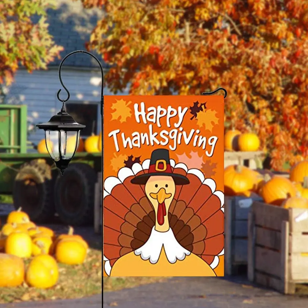LHSION Happy Thanksgiving Turkey Garden Flag 12.5 x 18inch Autumn Harvest Decorative House Yard Double Sided Flag for Holida yyi