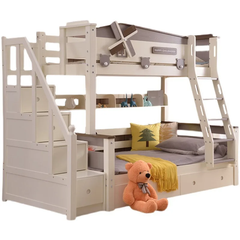 Modern simple all-solid wood high and low bed, children's upper and lower beds, double-layer multi-functional small apartment
