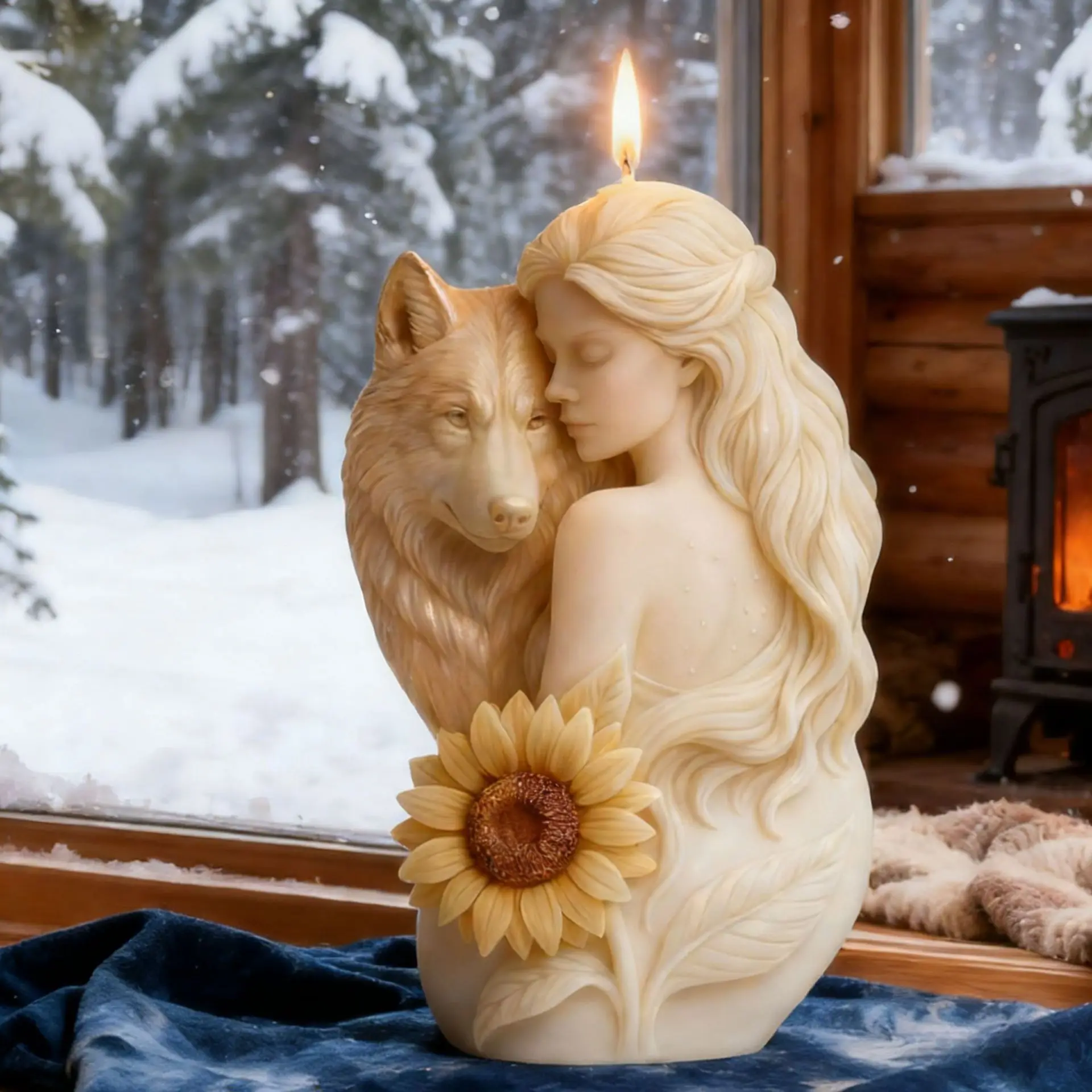 3D Wolf Girl Candle Silicone Mold DIY Creative Wolf Head Styling Aromatherapy Gypsum Casting Mold Easy to Demould for Home Decor