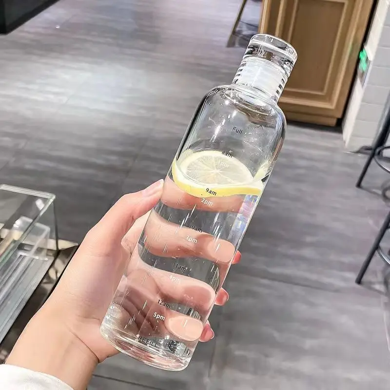 Botella de agua de plástico para PC de 500ml con marcador de tiempo, botella de bebida creativa de gran capacidad a prueba de fugas, botellas de agua deportivas para gimnasio