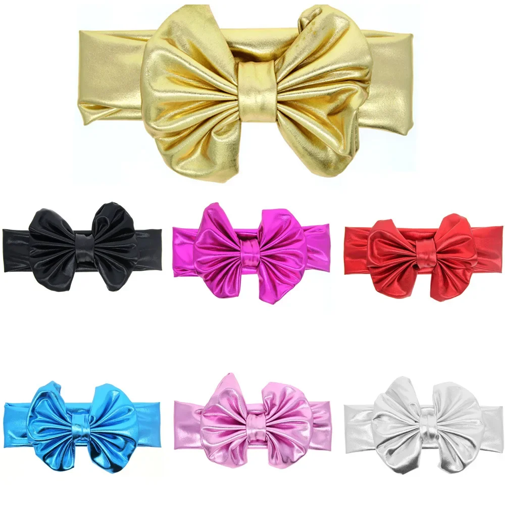 Ouro e Prata Cor Big Bow Knot Headband para Baby Girls, Elastic, Shining, Kids, Crianças, Cute Headwraps, Acessórios para Cabelo, 1Pc